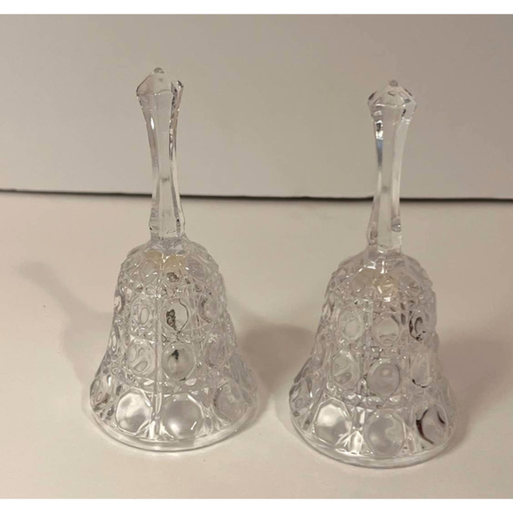 Clear Cut Crystal‎ Glass Bells with Clapper inside 5" Tall x 2 1/5" Opening